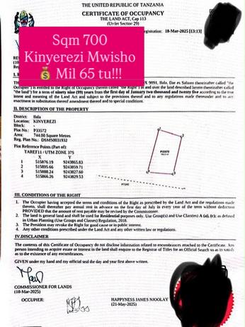 Residential/Commercial Plot for Sale in Kinyerezi Mwisho, Dar Es Salaam (740 sqm)