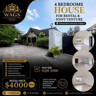 4 Bedrooms House for Rent in Mikocheni Regent Street, Dar Es Salaam 4 Bedrooms House for Rent in Mikocheni Regent Street, Dar Es Salaam