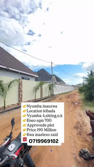 Nyumba ya vyumba vinne inauzwa Kibada Mwera, Dar Es Salaam (700 sqm)