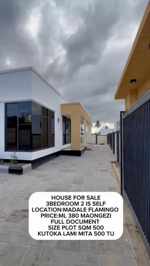 Nyumba ya vyumba vitatu inauzwa Madale Flamingo, Dar Es Salaam (500 sqm)