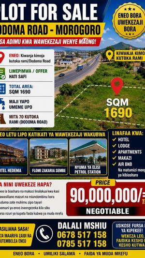 Kiwanja (Commercial Plot) kinauzwa Dodoma Road (1690 sqm)