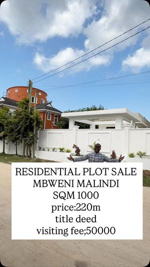 Residential Plot for Sale in Mbweni Malindi, Dar Es Salaam (1000 sqm) Residential Plot for Sale in Mbweni Malindi, Dar Es Salaam (1000 sqm)