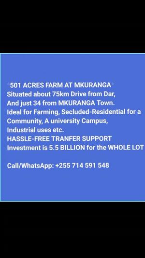 Shamba linauzwa Mkuranga, Pwani (501 acre) Shamba linauzwa Mkuranga, Pwani (501 acre)