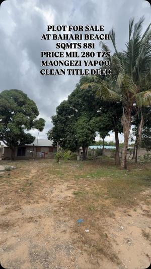 Plot for sale in Bahari Beach, Dar Es Salaam sqm 881 Plot for sale in Bahari Beach, Dar Es Salaam sqm 881