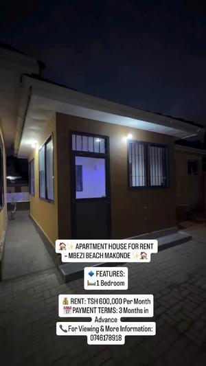 Apartment ya chumba kimoja inapangishwa Mbezi Beach Makonde, Dar Es Salaam
