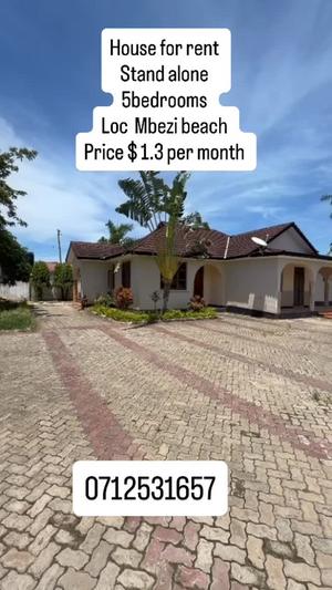 Nyumba ya vyumba vitano inapangishwa Mbezi Beach, Dar Es Salaam