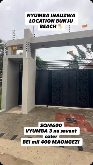 Nyumba ya vyumba vitatu inauzwa Bunju Beach, Dar Es Salaam (600 sqm)