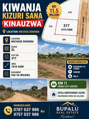 Plot for sale in Michese, Dodoma sqm 1010 Plot for sale in Michese, Dodoma sqm 1010