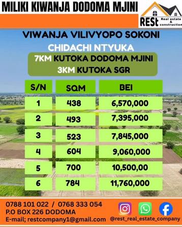 Viwanja vinauzwa Chidachi Ntyuka, Dodoma (400 sqm)