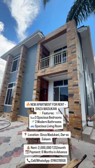 Apartment ya vyumba vitatu inapangishwa Sinza Madukani, Dar Es Salaam