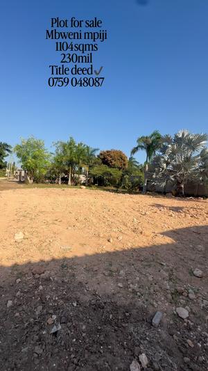 Kiwanja kinauzwa Mbweni Mpiji, Dar Es Salaam (1104 sqm) Kiwanja kinauzwa Mbweni Mpiji, Dar Es Salaam (1104 sqm)