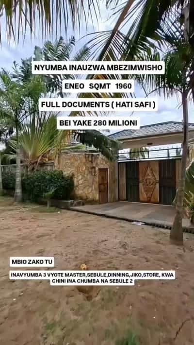 Nyumba ya vyumba vitatu inauzwa Mbezi Mwisho, Dar Es Salaam (1960 sqm)