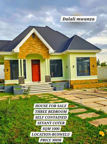Nyumba (Furnished) ya vyumba vitatu inauzwa Buswelu, Mwanza (1000 sqm)