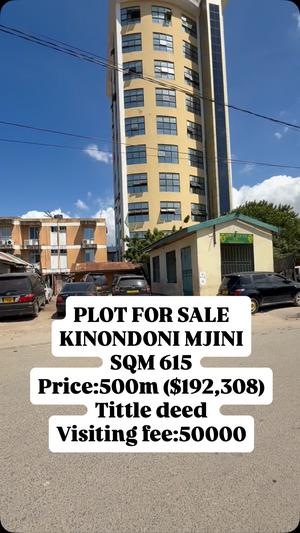 Kiwanja kinauzwa Kinondoni Mjini, Dar Es Salaam sqm 615