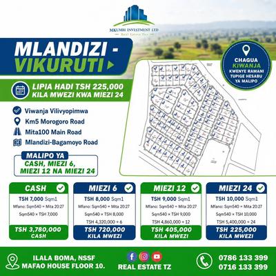 Viwanja vinauzwa Mlandizi Vikuruti, Pwani (18 sqm) Viwanja vinauzwa Mlandizi Vikuruti, Pwani (18 sqm)