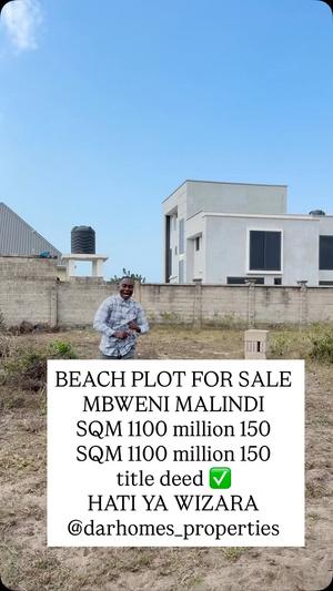 Beach Plot kinauzwa Mbweni Malindi, Dar Es Salaam (1100 sqm) Beach Plot kinauzwa Mbweni Malindi, Dar Es Salaam (1100 sqm)