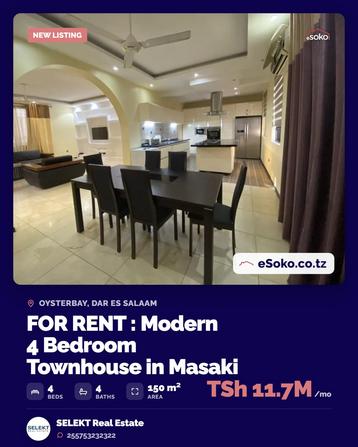 Nyumba ya vyumba vinne inapangishwa Masaki, Dar Es Salaam (150 sqm) Nyumba ya vyumba vinne inapangishwa Masaki, Dar Es Salaam (150 sqm)