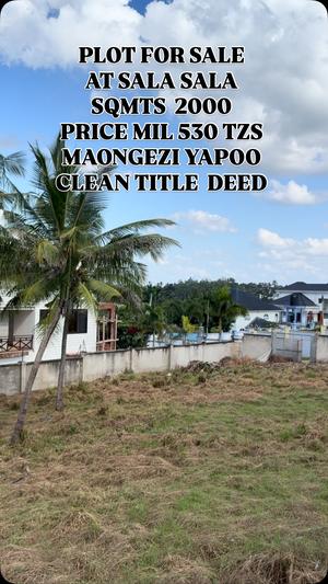 Kiwanja kinauzwa Sala Sala, Dar Es Salaam sqm 2000 Kiwanja kinauzwa Sala Sala, Dar Es Salaam sqm 2000