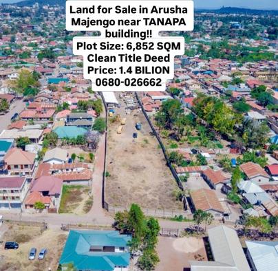 Plot for sale in Majengo, Arusha sqm 6852
