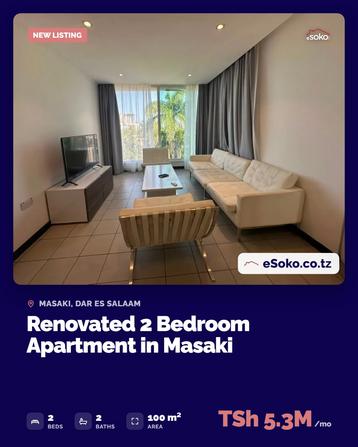 Apartment ya vyumba viwili inapangishwa Masaki, Dar Es Salaam (100 sqm)