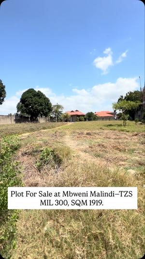 Kiwanja kinauzwa Mbweni Malindi, Dar Es Salaam (1919 sqm)