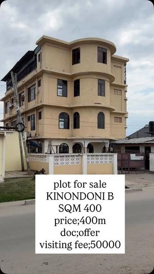 Plot for sale in Kinondoni B, Dar Es Salaam sqm 400