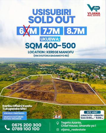 Viwanja vinauzwa Kerege Manofu, Pwani (400 sqm) Viwanja vinauzwa Kerege Manofu, Pwani (400 sqm)