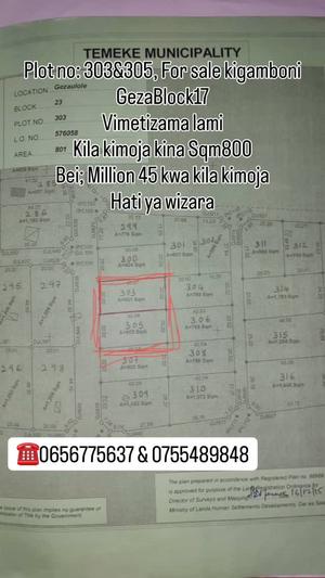 Plot for sale in Kigamboni Geza, Dar Es Salaam sqm 800 Plot for sale in Kigamboni Geza, Dar Es Salaam sqm 800