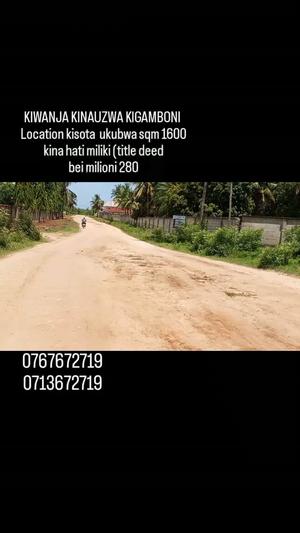 Kiwanja kinauzwa Kisota Kigamboni, Dar Es Salaam (1600 sqm)