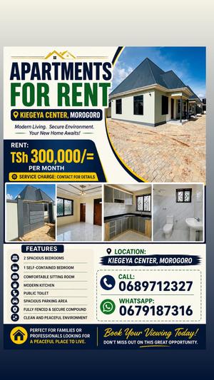 2 Bedrooms Apartment for Rent in Kiegeya Center, Morogoro