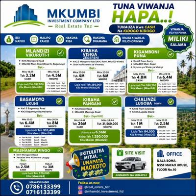 Viwanja vinauzwa Mlandizi Vikuruti, Pwani (450 sqm) Viwanja vinauzwa Mlandizi Vikuruti, Pwani (450 sqm)