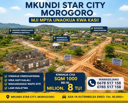 Plots for sale in Mkundi Star City, Morogoro sqm 1000 Plots for sale in Mkundi Star City, Morogoro sqm 1000