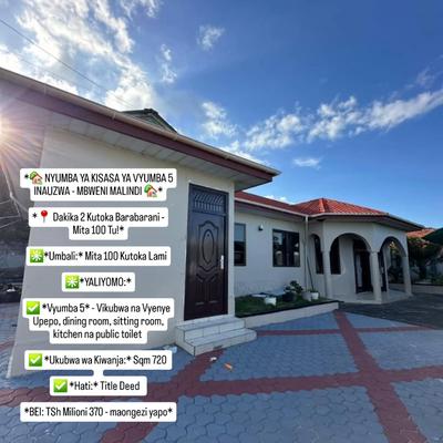 Nyumba ya vyumba vitano inauzwa Mbweni Malindi, Dar Es Salaam (720 sqm) Nyumba ya vyumba vitano inauzwa Mbweni Malindi, Dar Es Salaam (720 sqm)