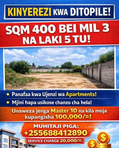 Kiwanja kinauzwa Kinyerezi kwa Ditopile, Dar Es Salaam (400 sqm)
