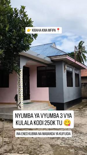 Nyumba ya vyumba vitatu inapangishwa Kibaha Kwa Mfipa, Pwani