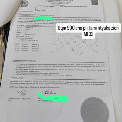 Kiwanja kinauzwa Ntyuka Zion, Dodoma sqm 980 Kiwanja kinauzwa Ntyuka Zion, Dodoma sqm 980
