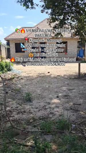 Nyumba ya vyumba vitatu inauzwa Mwasonga, Dar Es Salaam (800 sqm)