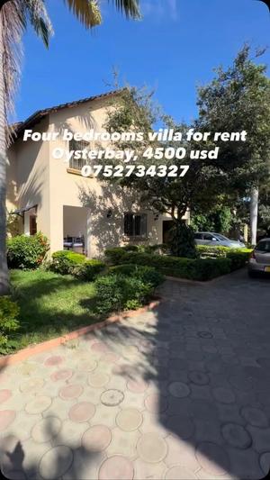 Villa (Furnished) ya vyumba vinne inapangishwa Oysterbay, Dar Es Salaam