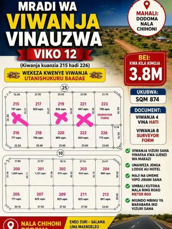Viwanja vinauzwa Nala Chihoni, Dodoma (771 sqm)