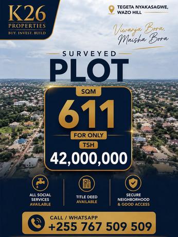 Plot for sale in Tegeta Wazo Hill, Dar Es Salaam sqm 611 Plot for sale in Tegeta Wazo Hill, Dar Es Salaam sqm 611