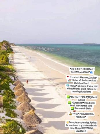 Beach Plot for Sale in Matemwe, Zanzibar (2250 sqm) Beach Plot for Sale in Matemwe, Zanzibar (2250 sqm)