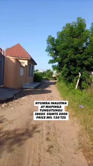 Nyumba ya vyumba vitatu inauzwa Mapinga Tungutungu, Pwani (2000 sqm)