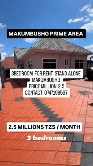 Nyumba ya vyumba vitatu inapangishwa Makumbusho, Dar Es Salaam Nyumba ya vyumba vitatu inapangishwa Makumbusho, Dar Es Salaam