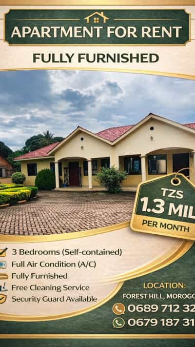 Apartment (Furnished) ya vyumba vitatu inapangishwa Forest Hill, Mbeya Apartment (Furnished) ya vyumba vitatu inapangishwa Forest Hill, Mbeya