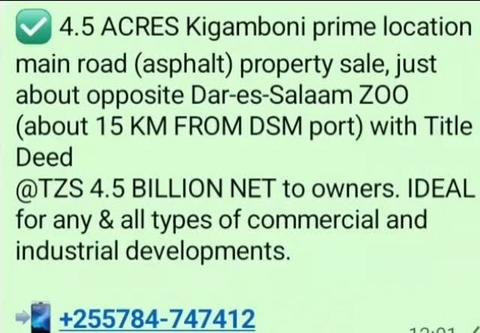 Kiwanja (Commercial Plot) kinauzwa Kigamboni, Dar Es Salaam (4.5 acre)