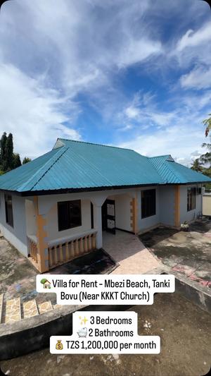 Villa ya vyumba vitatu inapangishwa Mbezi Beach, Tanki Bovu, Dar Es Salaam