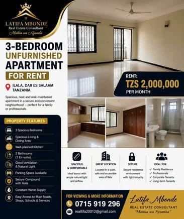 3 Bedrooms Apartment for Rent in Ilala, Dar Es Salaam 3 Bedrooms Apartment for Rent in Ilala, Dar Es Salaam