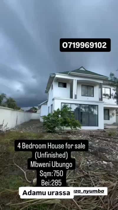 Nyumba ya vyumba vinne inauzwa Mbweni Ubungo, Dar Es Salaam (750 sqm)