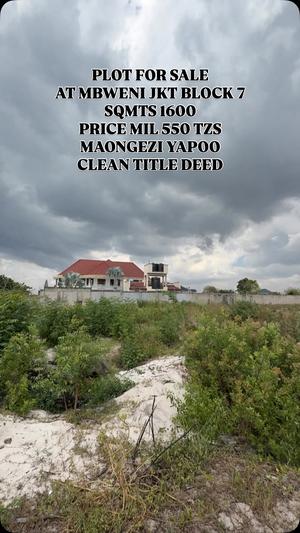 Kiwanja kinauzwa Mbweni Jkt, Dar Es Salaam sqm 1600 Kiwanja kinauzwa Mbweni Jkt, Dar Es Salaam sqm 1600