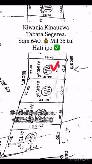Plot for sale in Tabata Segerea Mwisho, Dar Es Salaam sqm 640